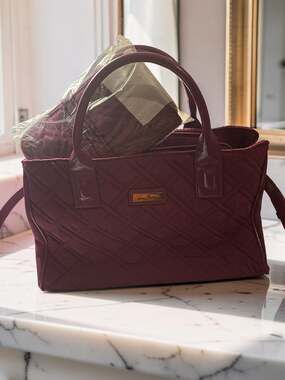 Vera Bradley Classic Plum Quilted Microfiber Triple Compartment Satchel Bag with